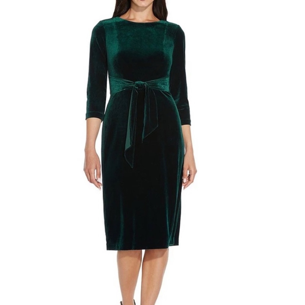 Adrianna Papell Dark Green Velvet Long Sleeve Dress